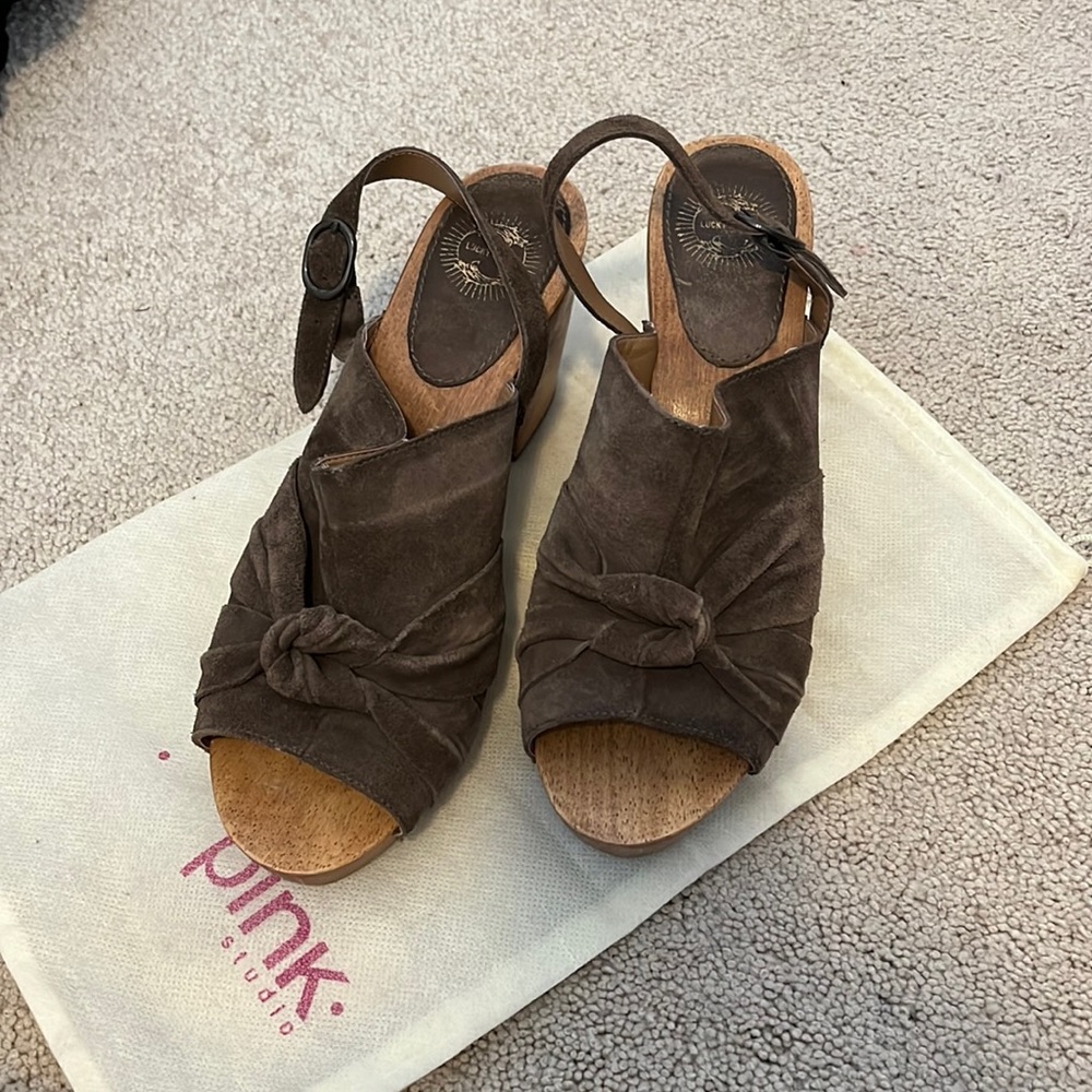 Brown Suede Lucky Penny Heeled Sandal